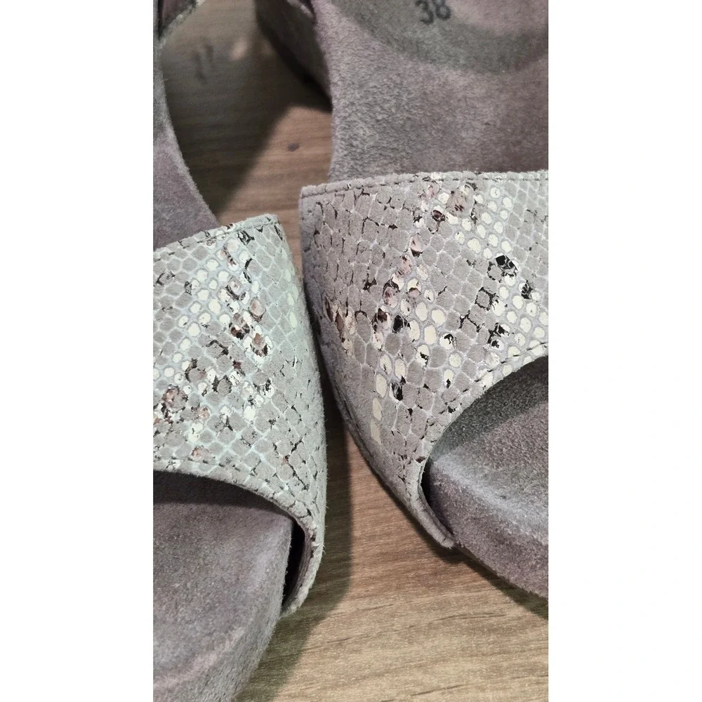 Mephisto Beauty Wedge‎ Sandals Womens 38/8 Grey Snakeskin nubuck Leather comfort